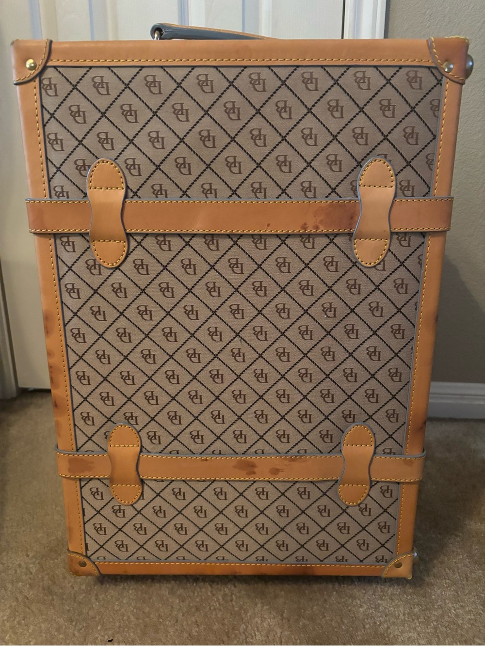 Dooney & Burke Monogram Pattern RARE Vintage Suitcase Steamer in Beige and Tan